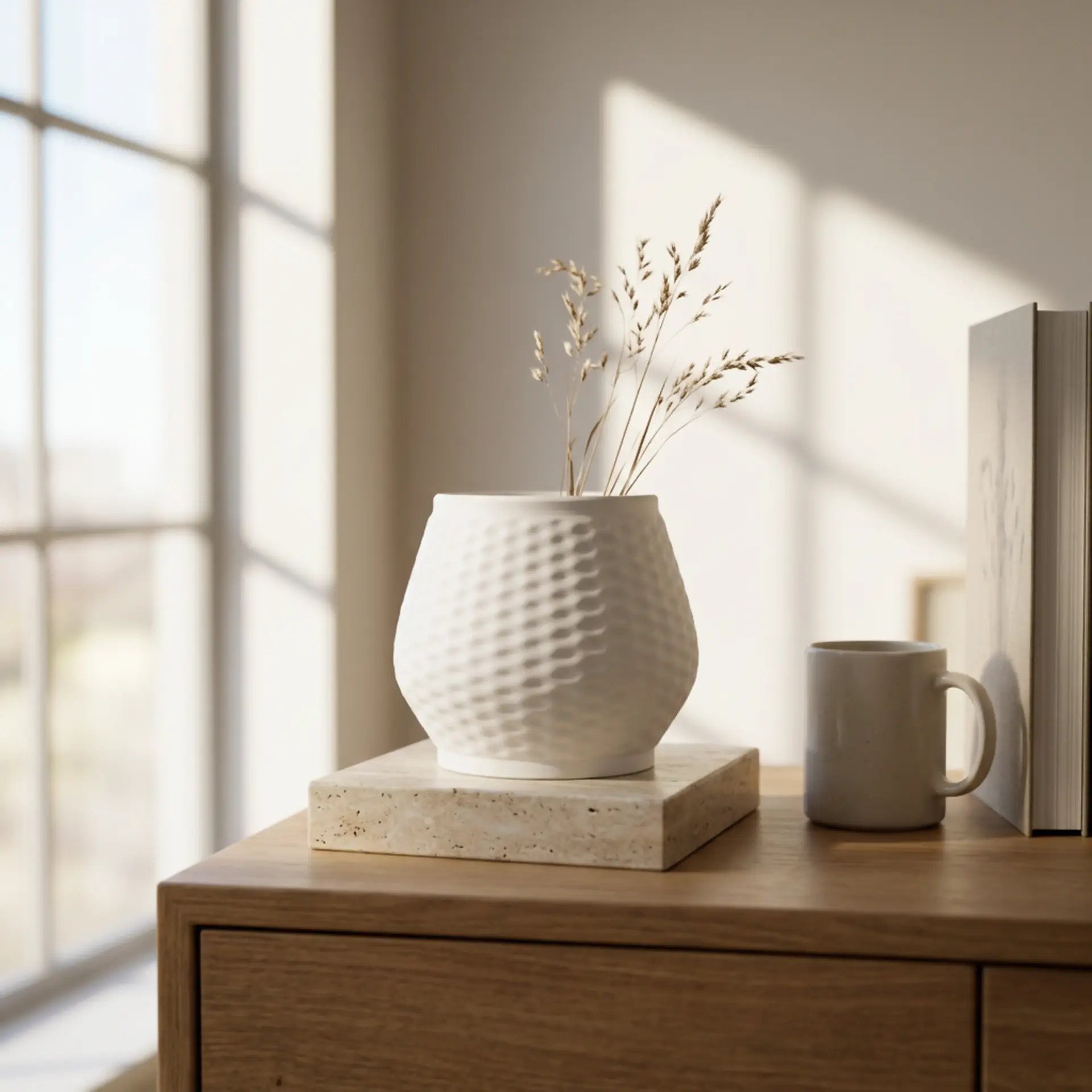 3D-printed parametric vase with texture holding dried flowers